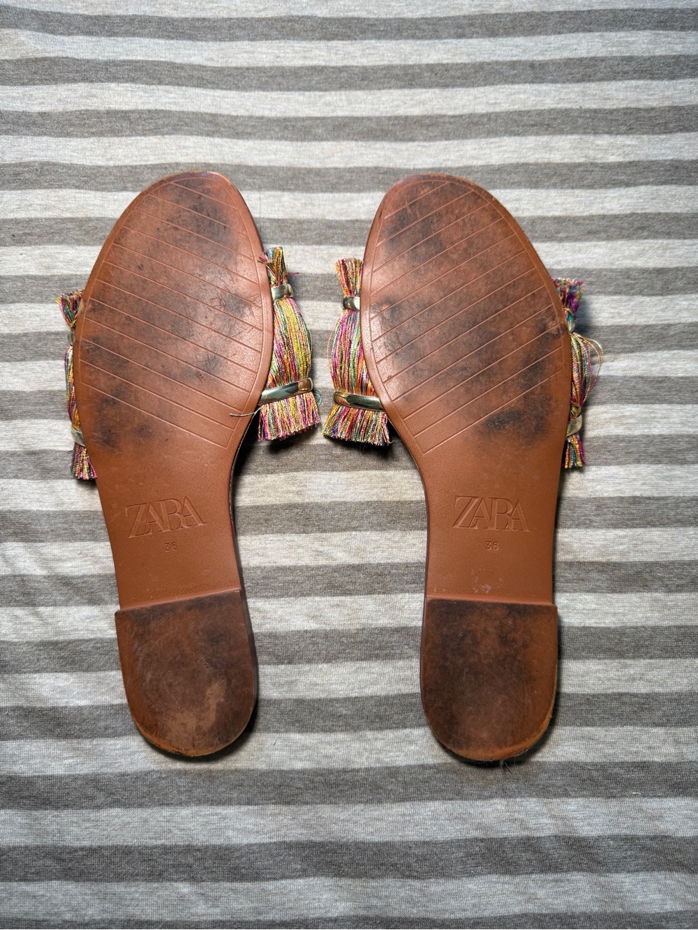 Zara Multicolor Fringe Slide Sandals Gold Trim EU 36 - Picture 5 of 5